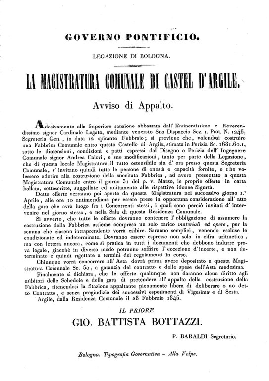 1. Appalto per la costruzione delle prime scuole comunali - 1845