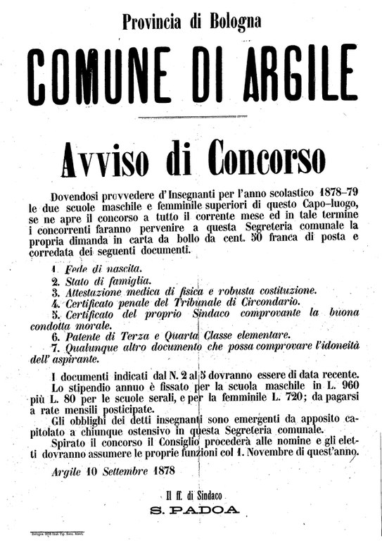 2. Avviso di concorso per insegnanti - 1878
