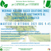 12/10/2021 ONLINE - Natural based solutions (NBS) come strategia di adattamento al cambiamento climatico. Webinar dello Sportello energia