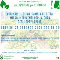 21/10/2021 ONLINE. Il clima cambia le città - Micro interventi per la cura degli spazi aperti. Webinar dello Sportello energia