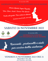 25 e 26/11/2022 Bentivoglio - Una serata per riflettere e l'inaugurazione di una panchina rossa. Giornata internazionale per l'eliminazione della violenza contro le donne 2022