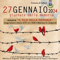 24 e 27/01/2024 Galliera - Il filo della memoria e Mercolibrì. In occasione del Giorno della Memoria 2024 e per il Giorno del Ricordo 2024
