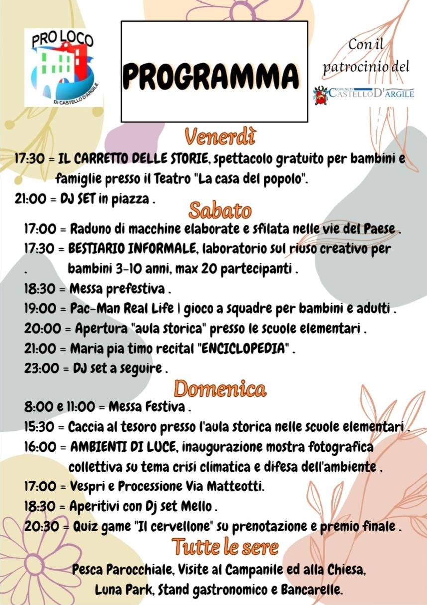 Programma della fest5a d'Erzen 2025 - Castello d'Argile